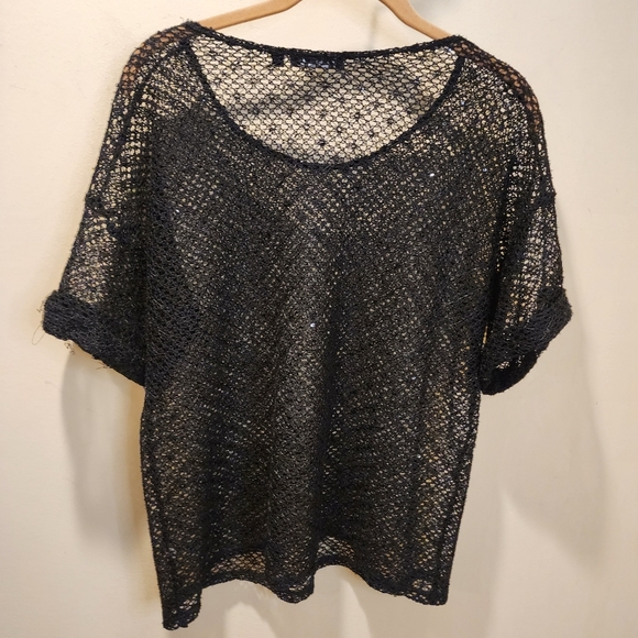 ELEMENTZ Black Crochet Sequins Short Sleeves Top size M - Picture 6 of 9
